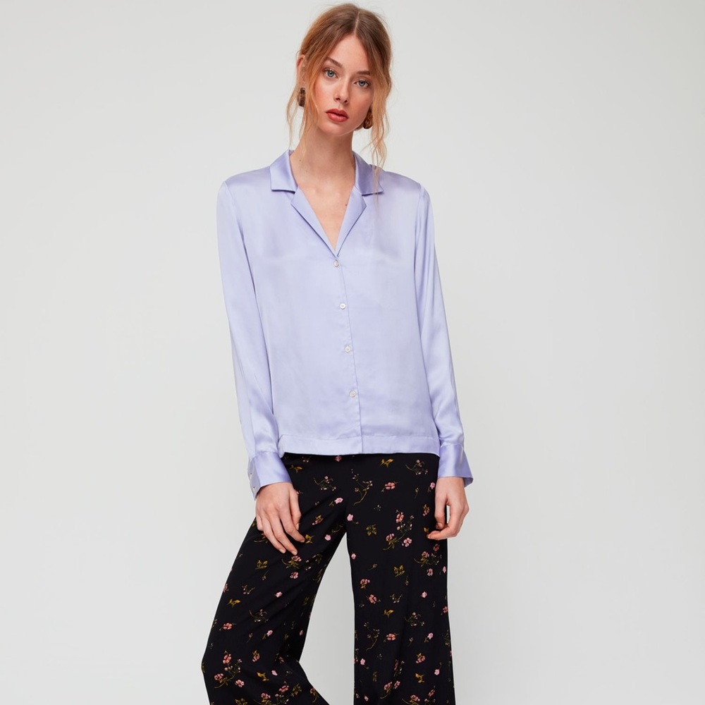 Aritzia Wilfred Peaufiner Button Down Cupro Purple Blouse